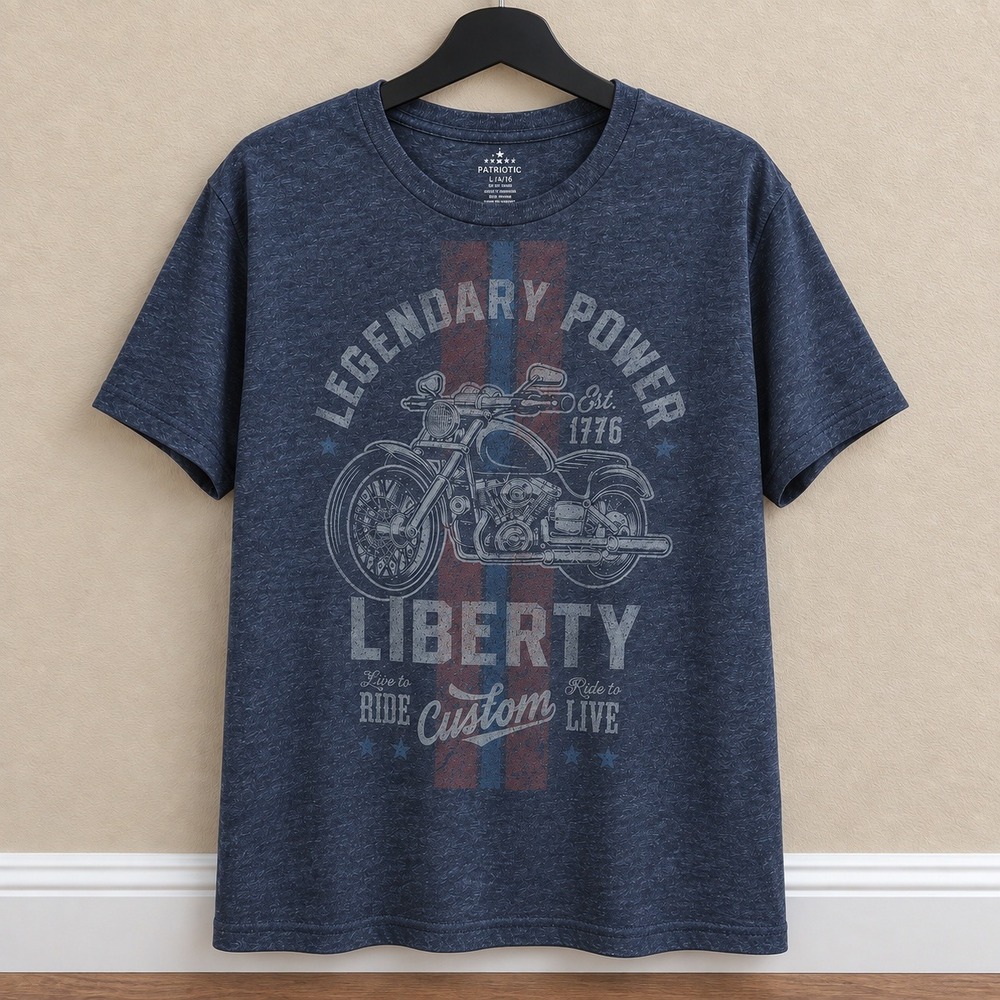 Biker Motorcycle Graphic T Shirt XL Blue USA Flag Eagle Patriotic 4th July